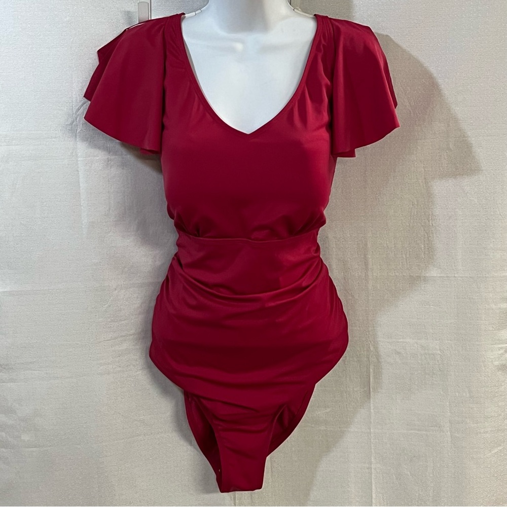 d & Co ladies ruffle sleeve one piece size 14